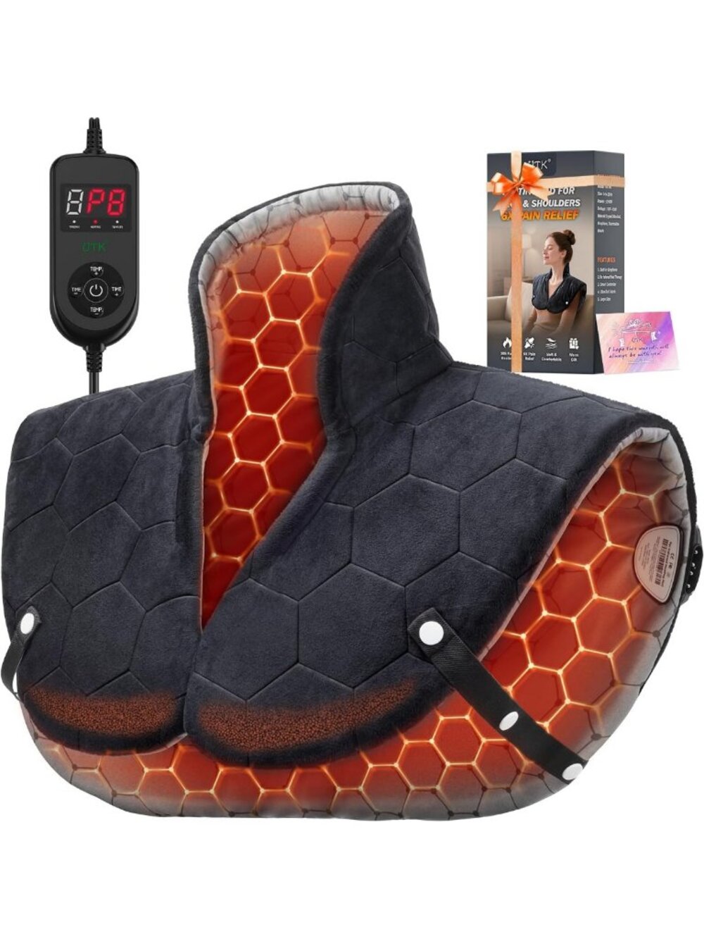 6X Far Infrared Heating Pad for Neck, Shoulders & Back Relief - Fast 30S Heat
